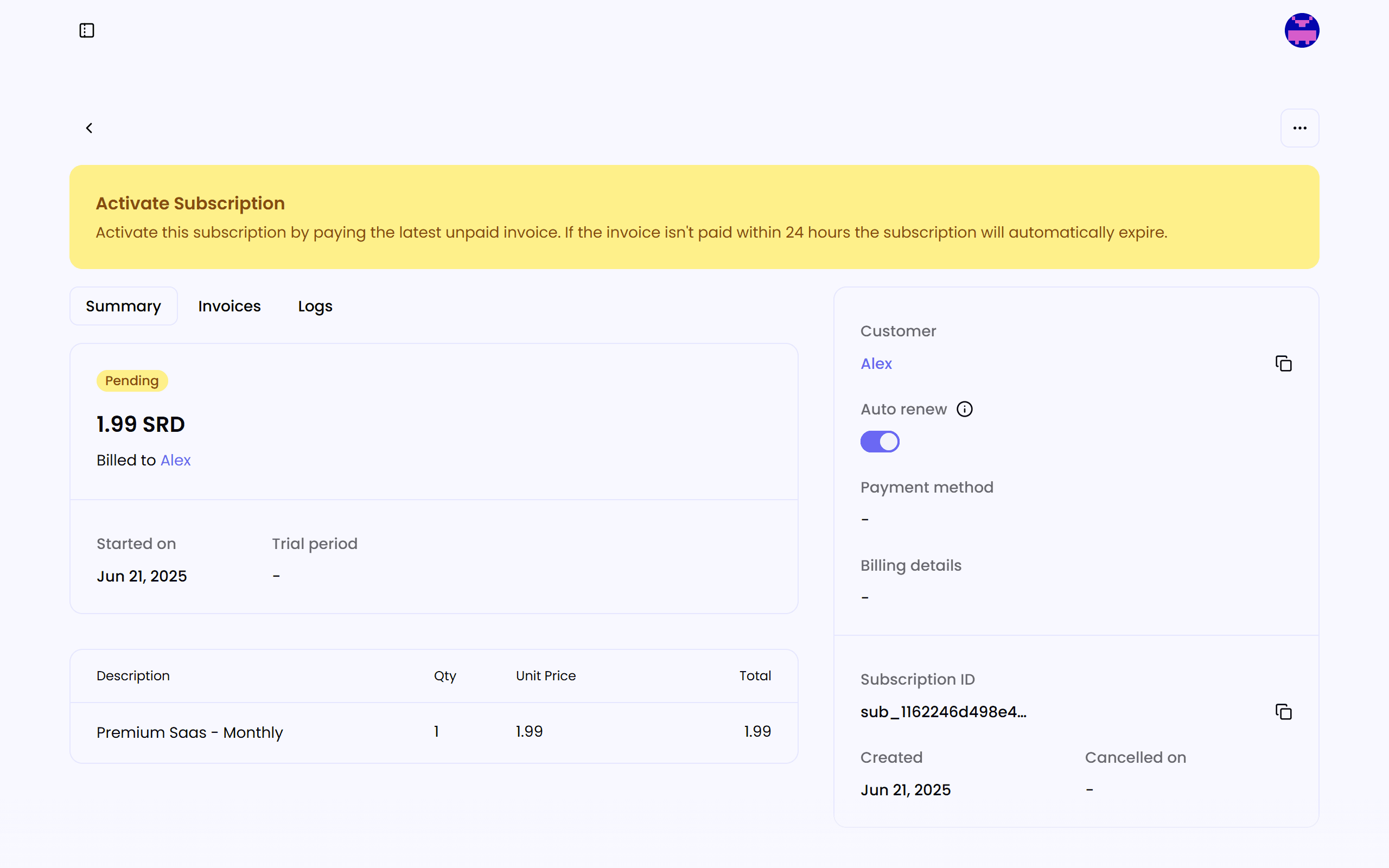 Subscription Details