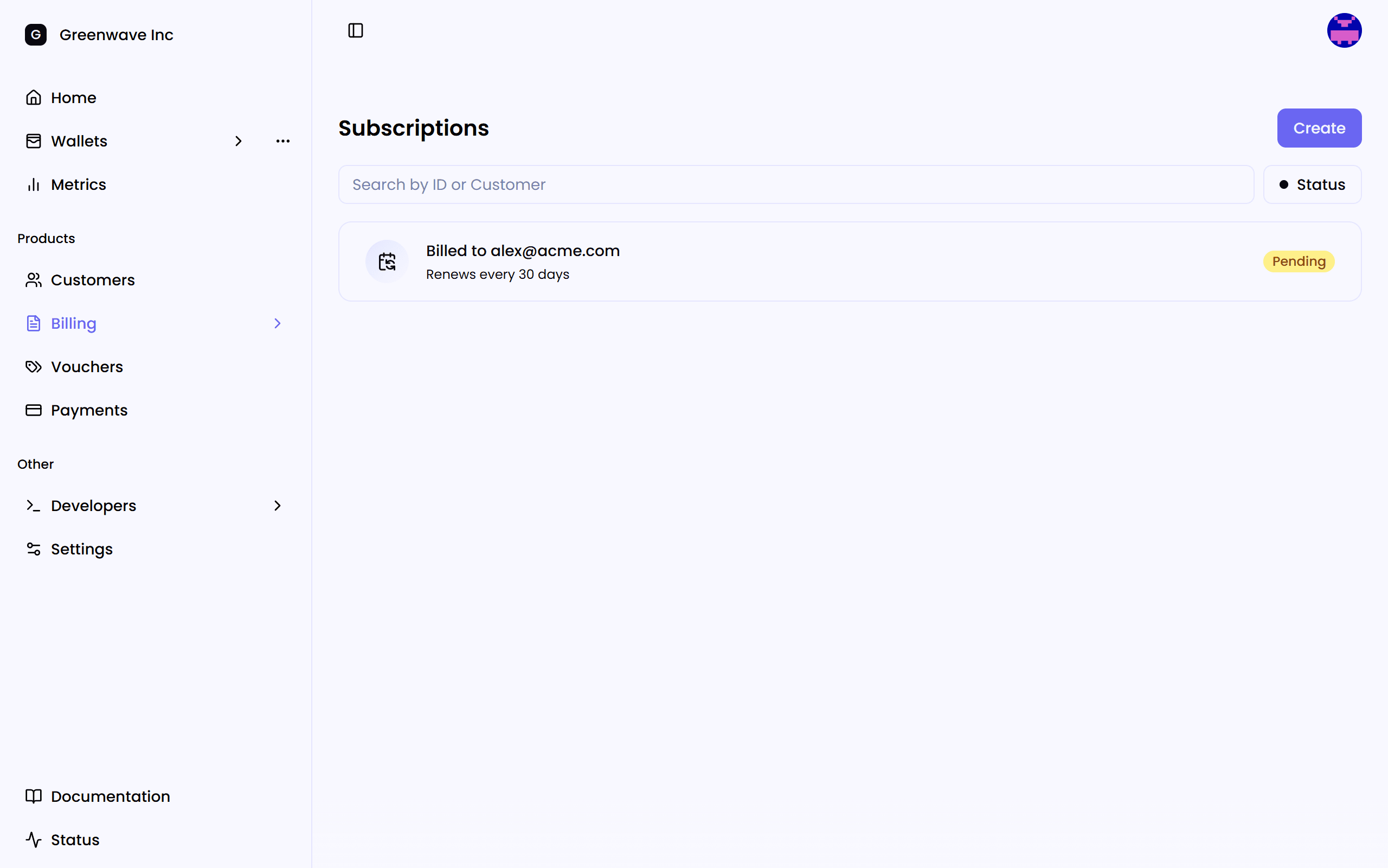 Subscriptions Section
